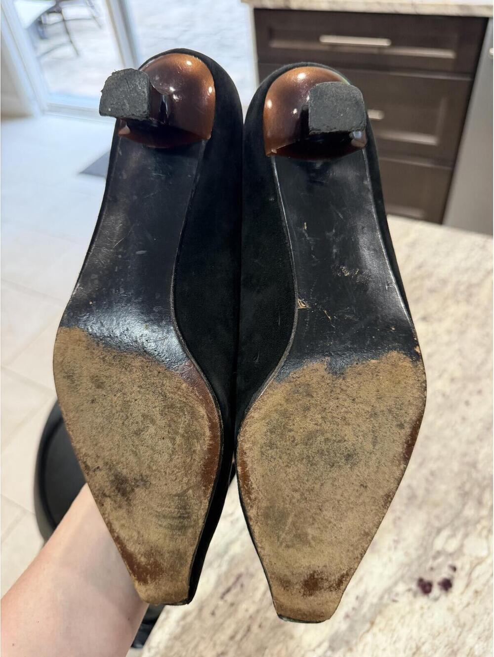 vintage Stuart Weitzman black suede pointed toe kitten heel lace up pumps 7.5 - Picture 3 of 4